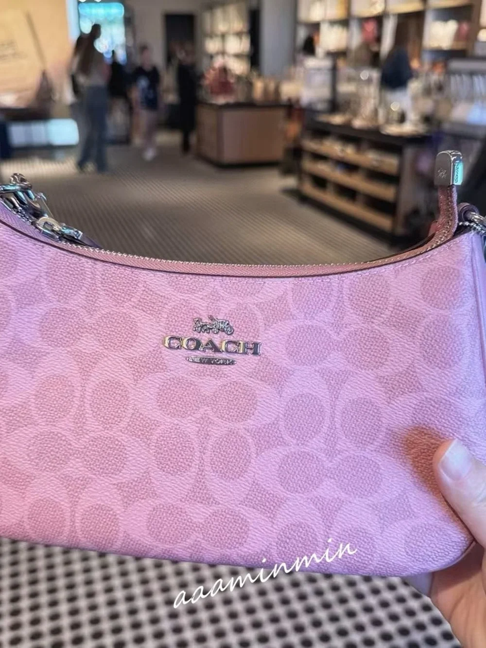 Coach Pink Signature Jacquard Wristlet with Gold Hardware